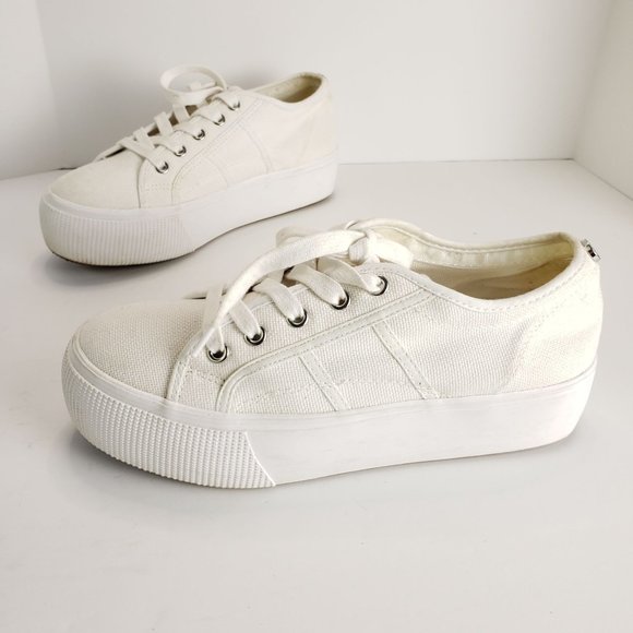 Steve Madden Emmi Platform Lace Up Sneakers White Chunky Canvas Shoes Size 8.5 - Picture 12 of 12